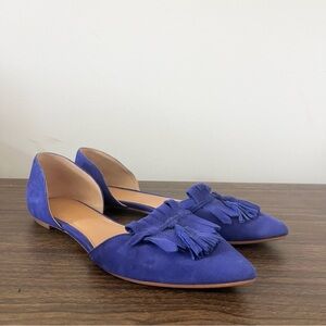 J. Crew D’Orsay Loafers Flats Blue Leather Suede Pointy Toe Kiltie Tassel 6.5
